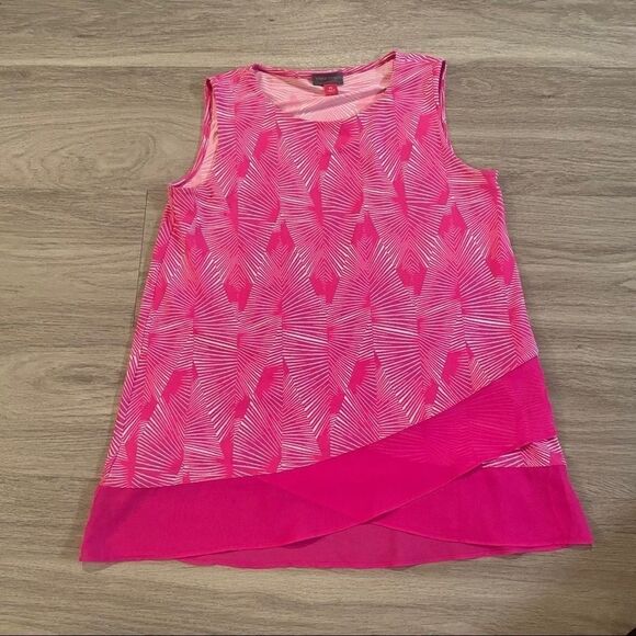 VInce Camuto Pink patterned sleeveless tan… - Picture 1 of 6